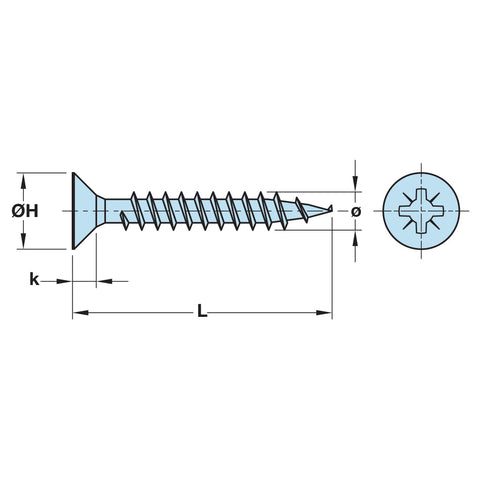 Hospa Pozidrive Countersunk Screws Material: Steel Finish: Nickel-plated, burnished, stainless steel Type of head: Countersunk Drive: Cross recess PZ Thread: Fully threaded Thread Ø: 3.5 mm 4.0 mm Head Ø H: 7.0 mm 8.0 mm Head thickness k: 2.1 mm 2.4 mm Cr