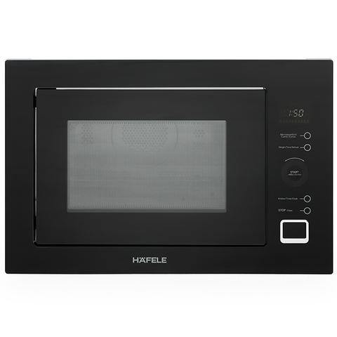 Hafele 25L Integrated Convention Microwave Touch Control Features: 25 Litre capacityFrameless black glassWhite LED display with touch controlsDefrost by weight and timeStainless steel cavity10 Pre-set food typesChild lockTimer900W Microwave power1100W Gri