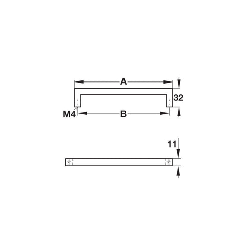 Furniture Handle Urban Finish: Silver coloured anodised Hole centres: 128 mm Dimensions: 139 x 32 mm Note: Please order screws separately:022.35.225: 22mm Screws for use with all Häfele handles where panel thickness is 16 - 18mm022.35.387: 38mm Screws for