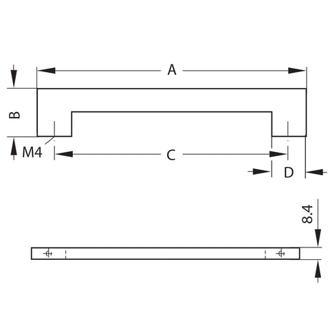 Aluminium Furniture Handle Finish: Silver coloured, anodised Hole centres: 480 mm Dimensions: 528 x 33 mm Note: Please order screws separately:022.35.225: 22mm Screws for use with all Häfele handles where panel thickness is 16 - 18mm022.35.387: 38mm Screw