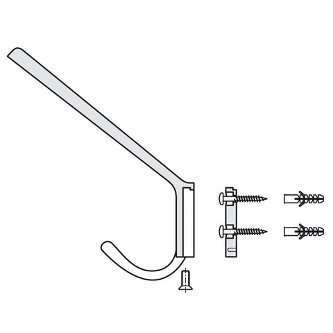 Large Coat Hook | 3 Finishes Material: Zinc Alloy Finish: Chrome PolishedBlack MattGold Coloured Matt Dimensions (W x D x H): 19 x 113 x 141 mm Hole Spacing: 20 mm Hafele