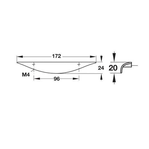 Furniture Handle Studio Finish: Chrome plated mattNickel plated matt Hole centres: 96 mm Dimensions: 172 x 24 mm Note: Please order screws separately:022.35.225: 22mm Screws for use with all Häfele handles where panel thickness is 16 - 18mm022.35.387: 38m