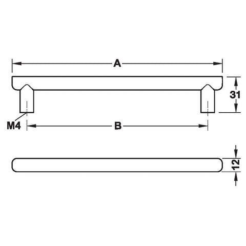 Furniture Handle H1560 Finish: Chrome plated polishedStainless steel colouredChampagne coloured Hole centres: 160 mm192 mm320 mm Dimensions: 186 x 31 mm218 x 31 mm346 x 31 mm Note: Please order screws separately:022.35.225: 22mm Screws for use with all Hä