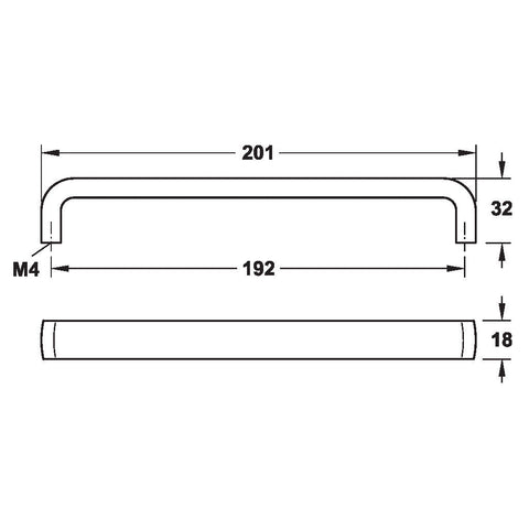 Furniture Handle H1395 Finish: Chrome plated polishedNickel plated brushed Hole centres: 192 mm Dimensions: 201 x 32 mm Note: Please order screws separately:022.35.225: 22mm Screws for use with all Häfele handles where panel thickness is 16 - 18mm022.35.3