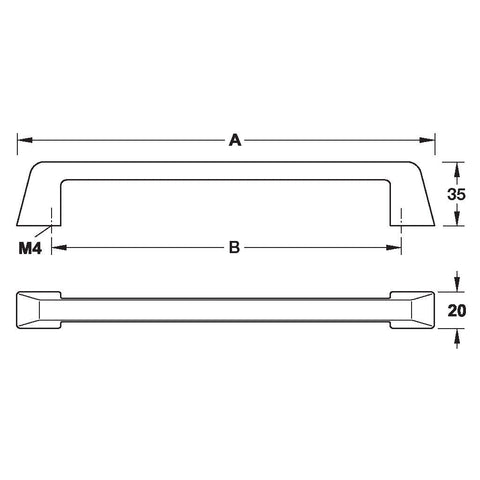 Furniture Handle H1375 Finish: Chrome plated polishedNickel plated brushed Hole centres: 192 mm320 mm Dimensions: 227 x 35 mm355 x 35 mm Note: Please order screws separately:022.35.225: 22mm Screws for use with all Häfele handles where panel thickness is