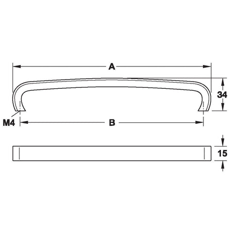 Furniture Handle H1330 Finish: Chrome plated polishedNickel plated brushed Hole centres: 160 mm192 mm Dimensions: 172 x 34 mm204 x 34 mm Note: Please order screws separately:022.35.225: 22mm Screws for use with all Häfele handles where panel thickness is