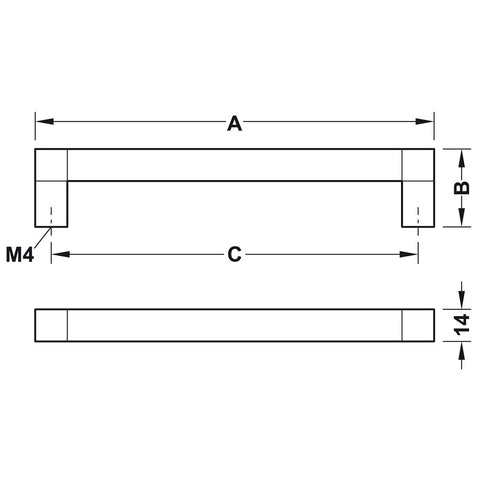 Furniture Handle H1935 Material: Zinc alloy Finish: Nickel BrushedBlack AnodisedGrey AnodisedBlack Matt Rough Finish Hole centres: 128 mm160 mm192 mm Dimensions: 142 x 34 mm174 x 34 mm206 x 34 mm Note: Please order screws separately:022.35.225: 22mm Screw