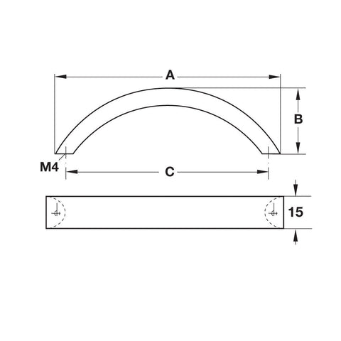 Furniture Handle Studio Finish: Stainless steel, coloured Hole centres (mm): 128 Dimensions (mm): 146 x 29 Note: Please order screws separately:022.35.225: 22mm Screws for use with all Häfele handles where panel thickness is 16 - 18mm022.35.387: 38mm Scre