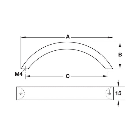 Furniture Handle Studio Finish: Chrome plated mattStainless steel coloured Hole centres: 96 mm128 mm Dimensions: 106 x 32 mm146 x 29 mm Note: Please order screws separately:022.35.225: 22mm Screws for use with all Häfele handles where panel thickness is 1