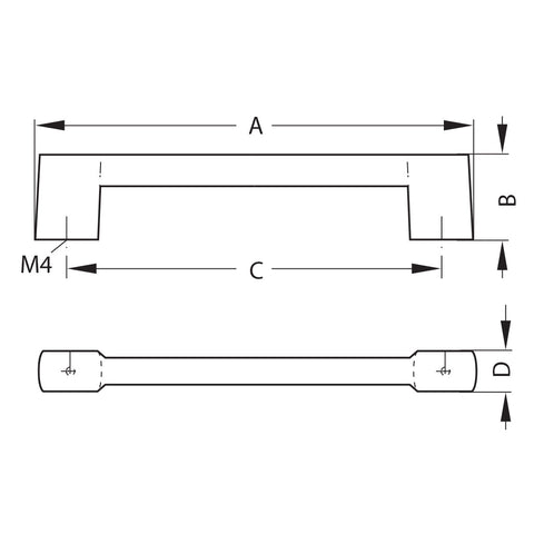 Furniture Handle Nickel Matt Material: Zink-Alloy Finish: Nickel Plated Matt Hole centres (C): 160 mm Dimensions (A x B x D): 187 x 37 x 17 mm Note: Please order screws separately:022.35.225: 22mm Screws for use with all Häfele handles where panel thickne