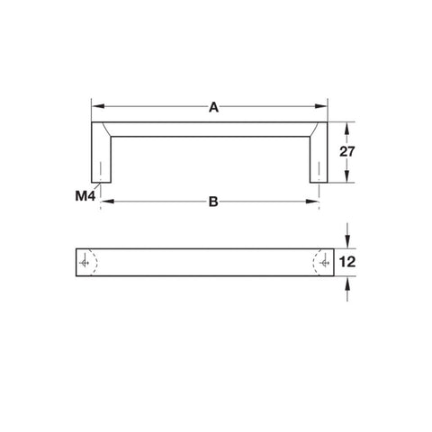 Furniture Handle Studio Finish: Chrome plated polishedChrome plated mattStainless steel coloured Hole centres: 96 mm128 mm160 mm224 mm288 mm392 mm Dimensions 104 x 27 mm134 x 27 mm168 x 27 mm232 x 27 mm296 x 27 mm406 x 27 mm Note: Please order screws sepa