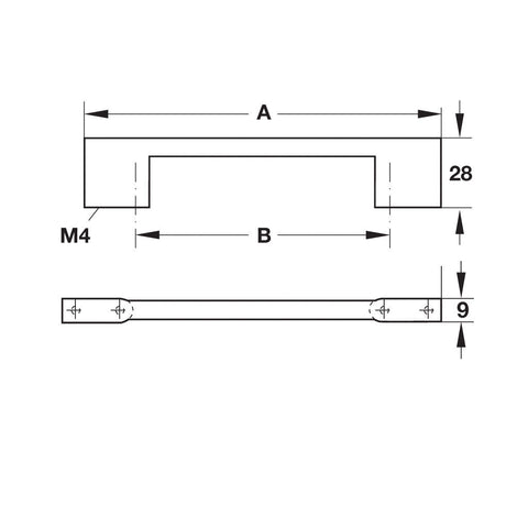 Furniture Handle Studio Finish: Chrome plated mattStainless steel coloured Hole centres: 96 mm192 mm320 mm Dimensions: 138 x 28 mm224 x 28 mm353 x 28 mm Note: Please order screws separately:022.35.225: 22mm Screws for use with all Häfele handles where pan