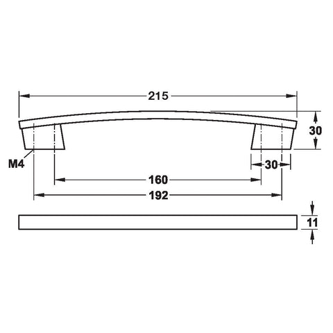 Furniture Handle H1345 Finish: Chrome plated polishedNickel plated brushedWhite mattBlack matt Hole centres: 160/192 mm Dimensions: 215 x 30 mm Note: Please order screws separately:022.35.225: 22mm Screws for use with all Häfele handles where panel thickn