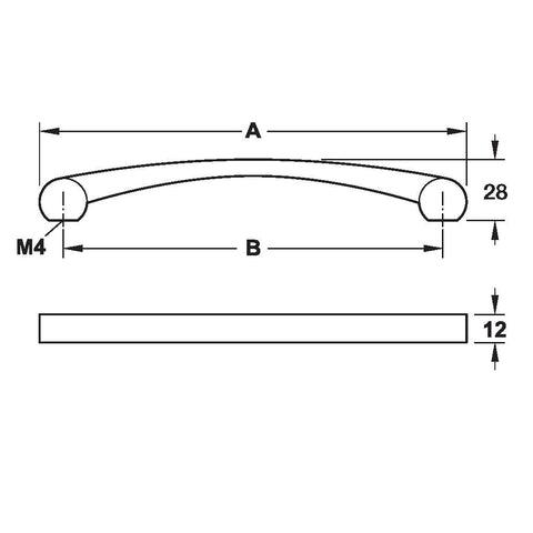 Furniture Handle H1325 Material: Zinc alloy Finish: Chrome plated polishedNickel plated brushedWhite mattBlack matt Hole centres: 160 mm192 mm Dimensions: 180 x 28 mm212 x 28 mm Note: Please order screws separately:022.35.225: 22mm Screws for use with all