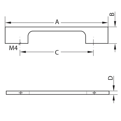 Aluminium Furniture Handle Material: Aluminium Finish: Chrome Plated, Matt Hole centres: 416 mm Dimensions (A x B x D): 460 x 30 x 7 mm Note: Please order screws separately:022.35.225: 22mm Screws for use with all Häfele handles where panel thickness is 1