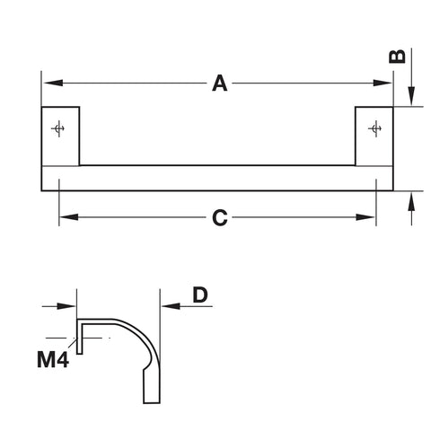 Aluminium Furniture Handle Material: Aluminium Finish: Chrome plated, polishedChrome plated, mattNickel plated, brushed Hole centres: 160 mm320 mm Dimensions (A x B x D): 180 x 48 x 49 mm340 x 48 x 49 mm Note: Please order screws separately:022.35.225: 22
