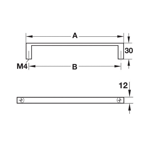 Furniture Handle Urban Finish: Matt brushed Hole centres: 96 mm288 mm Dimensions (mm): 108 x 30 mm298 x 35 mm Note: Please order screws separately:022.35.225: 22mm Screws for use with all Häfele handles where panel thickness is 16 - 18mm022.35.387: 38mm S