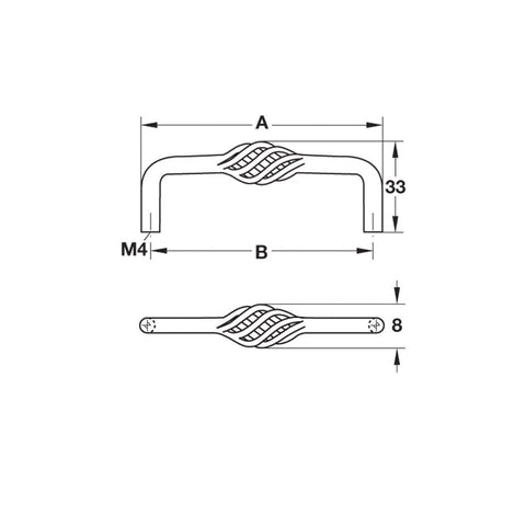 Antique Handle Studio Finish: Antique ironAntique brassPewter Hole centres: 96 mm128 mm Dimensions: 104 x 33 mm136 x 33 mm Note: Please order screws separately:022.35.225: 22mm Screws for use with all Häfele handles where panel thickness is 16 - 18mm022.3