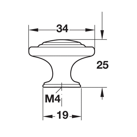 Antique Knob Studio Finish: Antique ironAntique brassAntique pewterBlack mattNickel-plated brushed Dimensions: 34 x 25 mm Note: Please order screws separately:022.35.225: 22mm Screws for use with all Häfele handles where panel thickness is 16 - 18mm022.35
