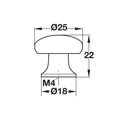 Furniture Knob Studio Finish: Chrome plated polishedNickel plated mattGold coloured polished Dimensions: Ø25 x 22 mm Note: Please order screws separately:022.35.225: 22mm Screws for use with all Häfele handles where panel thickness is 16 - 18mm022.35.387: