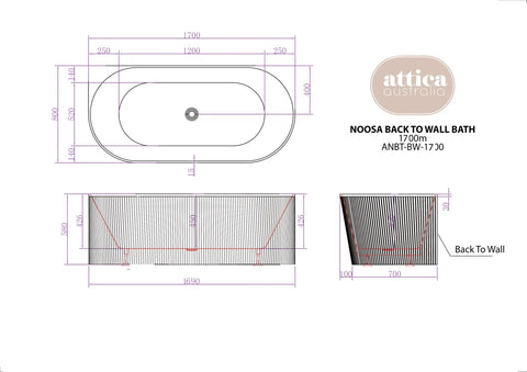 NOOSA Back to Wall MULTIFIT Bath 1500mm / 1700mm