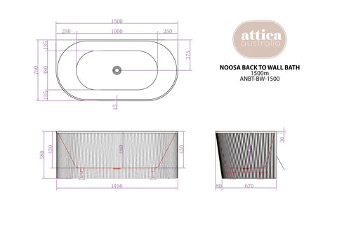 NOOSA Back to Wall MULTIFIT Bath 1500mm / 1700mm