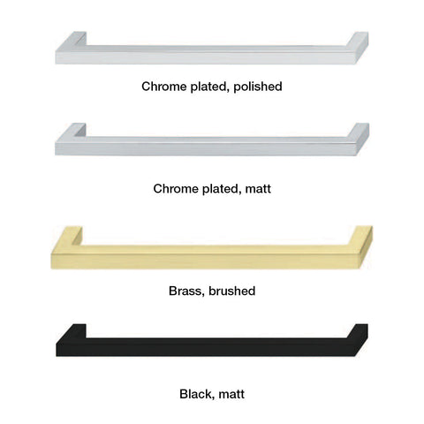 Studio Furniture Handle | 4 Finishes | 7 Sizes Material: Zinc-alloy Finish: Chrome-plated, polishedChrome-plated, mattBlack, mattBrass, brushed Hole Centres: 96 mm128 mm160 mm192 mm224 mm320 mm Dimensions: 105 x 28 mm137 x 28 mm169 x 28 mm201 x 28 mm233 x
