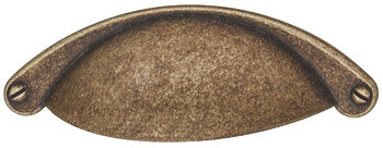 Antique Handle Studio Finish: Iron usedAntique brassAntique pewter mattNickel-plated brushedBlack matt Hole centres: 64 mm Dimensions: 104 x 25 mm Note: Please order screws separately:022.35.225: 22mm Screws for use with all Häfele handles where panel thi