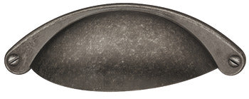 Antique Handle Studio Finish: Iron usedAntique brassAntique pewter mattNickel-plated brushedBlack matt Hole centres: 64 mm Dimensions: 104 x 25 mm Note: Please order screws separately:022.35.225: 22mm Screws for use with all Häfele handles where panel thi
