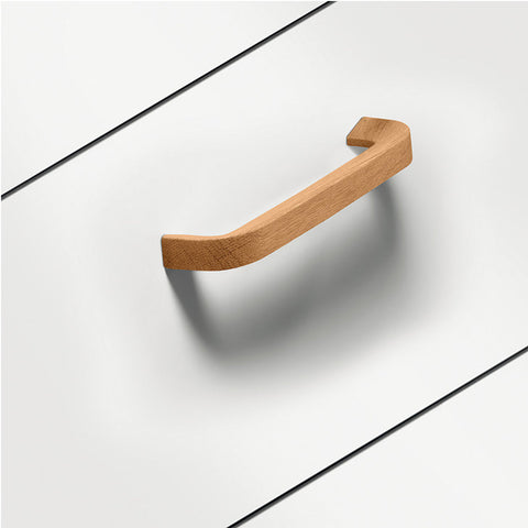 Timber Furniture Handle in Ash Black Stained or Oak Natural Lacquered, 38 height Material: AshOak Finish: Black StainedNatural Lacquered Hole Centres: 160 mm192 mm224 mm Dimensions: 176 x 38 mm208 x 38 mm240 x 38 mm Note: Please order screws separately:02