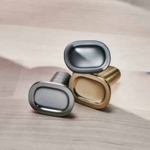 H2325 Knob, 5 colours Finish: Matt black Brushed nickel plated Gold coloured brushed Graphite coloured Titanium coloured matt grey Dimensions: 24 x 29 mm Note: Please order screws separately:022.35.225: 22mm Screws for use with all Häfele handles where pa