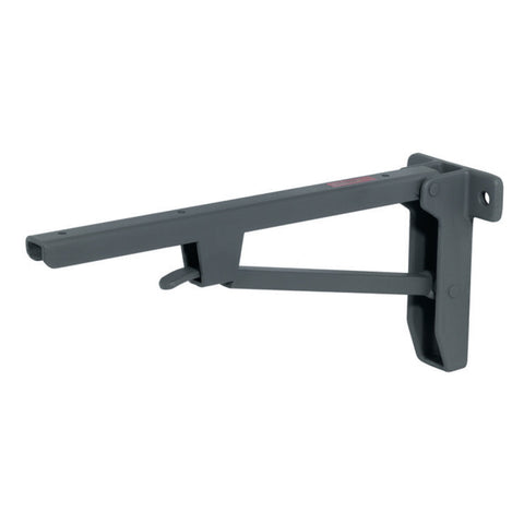Folding Bracket - Hebgo Material: Steel Version: With locking mechanism Finish: Grey primed Capacity: 250 kg per piece (500 kg per pair) Function: To raise bracket lift support arm and allow to engage automaticallyTo fold down lift the support arm and rel