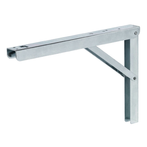 Adjustable Folding Bracket Material: Steel Version: With locking mechanism Finish: White coated Capacity: 75 kg per piece (150 kg per pair) Function: To raise bracket lift support arm and allow to engage automaticallyTo fold down lift the support arm and