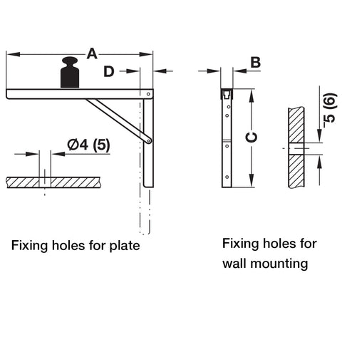 Adjustable Folding Bracket Material: Steel Version: With locking mechanism Finish: White coated Capacity: 75 kg per piece (150 kg per pair) Function: To raise bracket lift support arm and allow to engage automaticallyTo fold down lift the support arm and