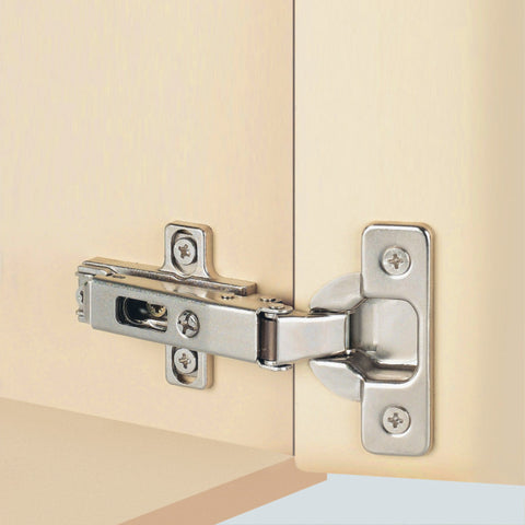Hafele 110º Series 200 Hinges Version: For door thickness up to 26 mm Material: Steel Finish: Nickel-plated Min. Drilling depth: 11 mm Adjusting facility: Lateral adjustment from -1.5 to +4.5 mmHeight adjustment from -2 to +2 mm Fixing door to carcase: Sl