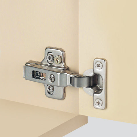 Hafele 94º Mini Series 400 Hinges Version: For narrow frames Material: Steel (cup)Zinc-alloy (hinge arm) Finish: Nickel-plated Min. Drilling depth: 11.5 mm Adjusting facility: Lateral adjustment from -1.5 to +5.5 mmHeight adjustment from -2 to +2 mm Fixin