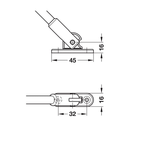 For Timber Flaps with Plastic Housing Opening angle: 80º-100ºAdjustable with screw Material: Steel, plastic housing Finish: Nickel-plated, black housing Version: With angular bracket Installation: For left and right hand use Fixing: To angular bracket usi