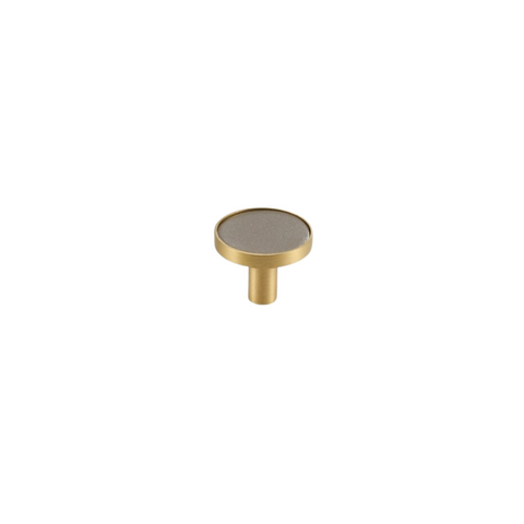 Kara Solid Brass & Leather Knob | Gold & Grey