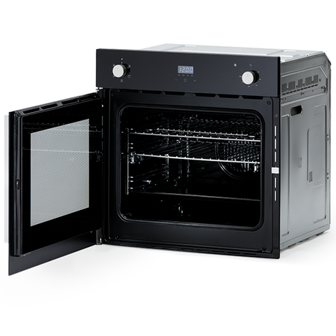 Hafele 60cm 5 Function Side Opening Oven Features: 67 Litre gross cavity63 Litre net cavityTouch control programmable timerTriple glazed cool touch doorSide wire racks: 5 levelsEasy grip knobsInterior lightA set of telescopic runnersLeft hand door hinging
