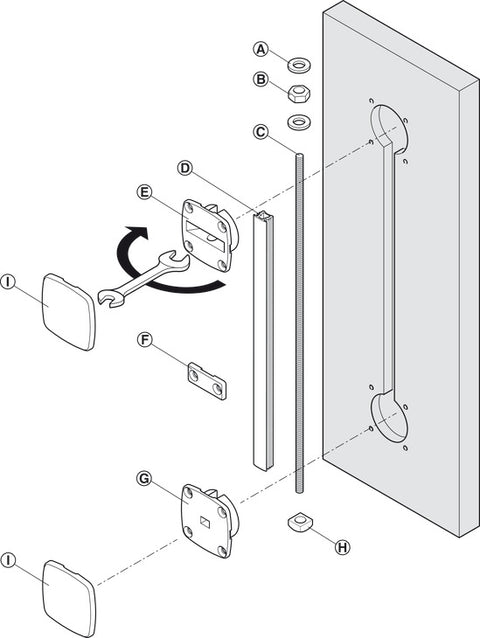 Discreet reinforcement kit for tall cabinet doors, designed to prevent warping or bowing over time. Suitable for vertical or horizontal installation on hinged or sliding wooden doors 16 mm thick or more. Includes steel threaded rod, zinc alloy tensioner, and plastic trim components in black or white. Recess-mounted for seamless integration, with easy tension adjustment via hex nut.