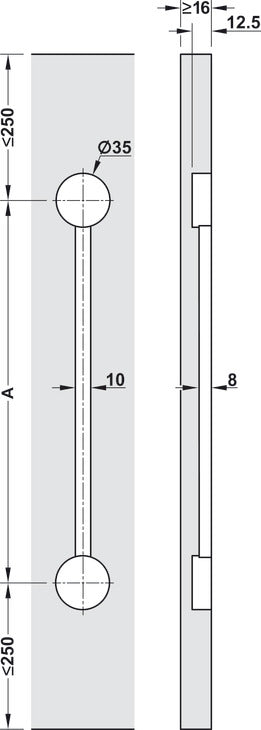 Discreet reinforcement kit for tall cabinet doors, designed to prevent warping or bowing over time. Suitable for vertical or horizontal installation on hinged or sliding wooden doors 16 mm thick or more. Includes steel threaded rod, zinc alloy tensioner, and plastic trim components in black or white. Recess-mounted for seamless integration, with easy tension adjustment via hex nut.