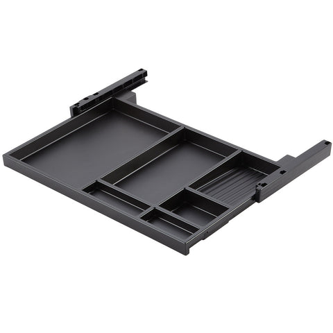 Extending Utensils Tray Area of application: Storing office utensils and A4 documents Material: Plastic Finish: GreyBlack Type of Pull-Out: Full extension Installation: Screw fixing beneath table top Supplied with: Fixing MaterialInstallation Template2 Pl