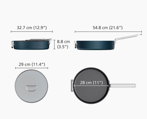 Space Folding Handle Ceramic Non-stick 28cm Blue Saute Pan & Lid