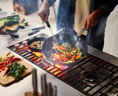 Space Folding Handle Ceramic Non-stick 32cm Blue Wok