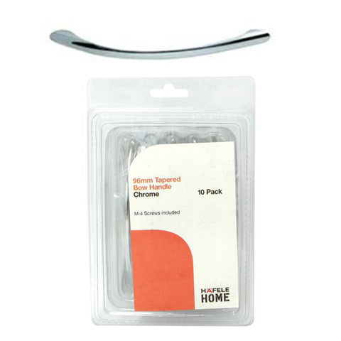 Bow Furniture Handle Pack Finish: Chrome Polished Hole centres: 96 mm Dimensions: 115 x 29 mm Supplied with: Break off M4 fixing screws Packing: Set of 10 handles Hafele
