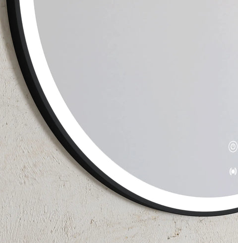 BONDI LED Round Metal Frame Mirror 800x800mm Matte Black