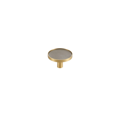Kara Solid Brass & Leather Knob | Gold & Grey