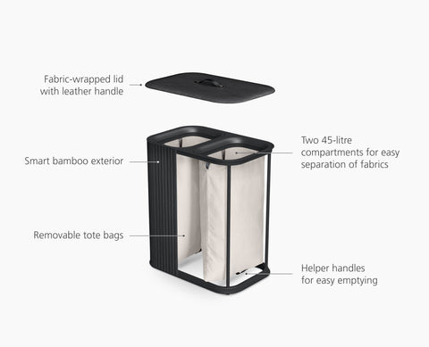 Tota Luxe 90L Black Laundry Separation Basket