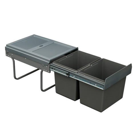 Häfele Oska H Brand: Häfele Material: Bracket: SteelPail: Plastic Finish: Pail and lid: Dark GreyBracket: Powder-coated dark grey coloured For carcase width: 400 mm Capacity: 30 Ltr (2 x 15)40 Ltr (2 x 20) Type of pull-out: Full extension (manual extensio