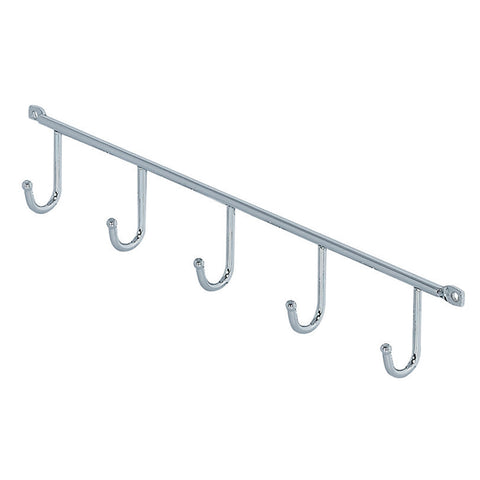 Hook Rails Chrome-plated Material: Steel wire Finish: Chrome-plated, polished Version: With 5 hooks Dimensions (W x D x H): 350 x 30 x 50 mm Mounting: Wall mount screw fixing Hafele